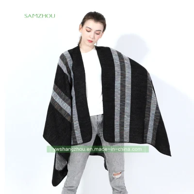 Striped Jacquard Cape Fashion Scarf Western Lady Cashmere Shawl Winter