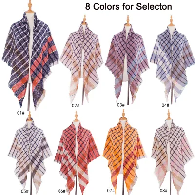 Custom Oversized Winter Plaid Print Triangular Scarf for Ladies