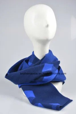 Men&prime;s Fashion Blue Wool Cashmere Blended Knitted Scarf