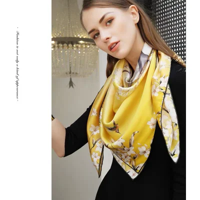 Custom Big Women Digital Printing Satin Pure Silk Scarf 90*90 Cm Hair Square Scarves