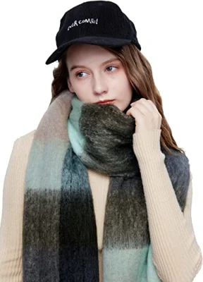Big Women&prime; S Cashmere Winter Warmcoloured Checked Scarf Wrap Black Scarf