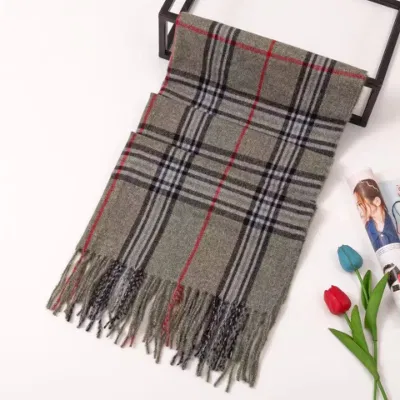 Unisex Cotton Soft Cashmere Feel Plaid Check Winter Scarf