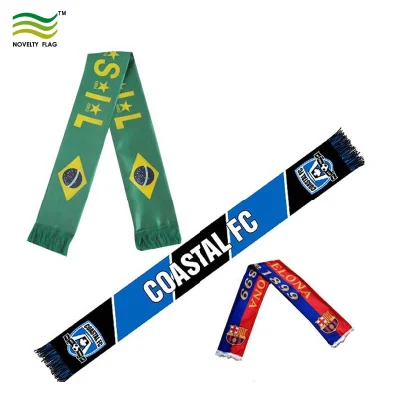 Custom Printed 100% Acrylic Knitted Jacquard Half and Half Football Fan Supporter Silk Satin Fashion Long Scarf