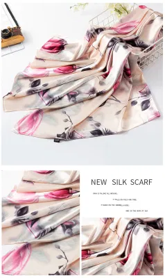 Female Shinny Hijab Elegant Head Wraps Soft Silk Feeling Long Muslim Shawl Hijab Malaysia Satin Flora Print Scarf