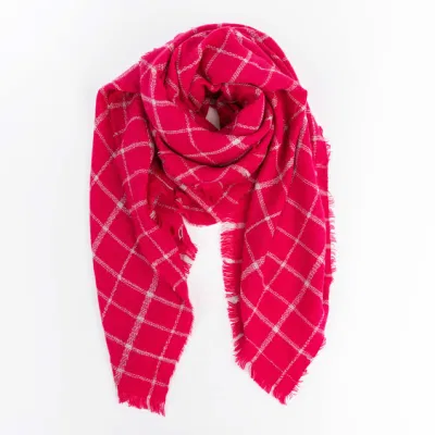 Wholesaler Outerwear Apparel Accessory Women Winter Red Fringe Checks Grid Tartan Warm Pashmina Windowpane Beach Headwear Blanket Scarf Shawl