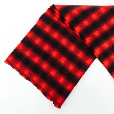 Wholesaler Custom Outerwear Apparel Accessory Unisex Winter Red Acrylic Fringe Small Checks Grid Tartan Cashmere Feel Shawl Pashmina Windowpane Blanket Scarf