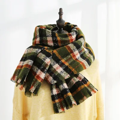 Women&prime;s Long Plaid Blanket Chunky Oversize Winter Warm Wool Scarf