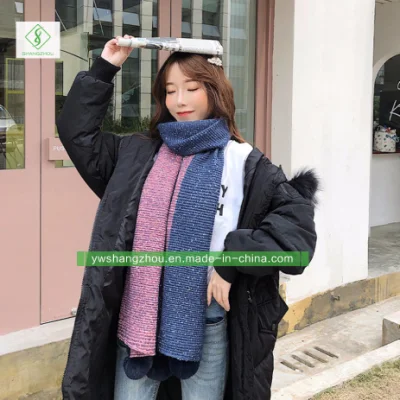 Contrast-Color Cashmere Scarf with Wool Ball Warm Fashion Soft Lady Shawl