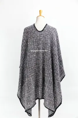 Spring Autumn Woman Lady Warm Fashion Acrylic Woven Grey Mixed Colourful Blended Yarn Wraps Grids Plaid Checks Shawl Poncho Pallium