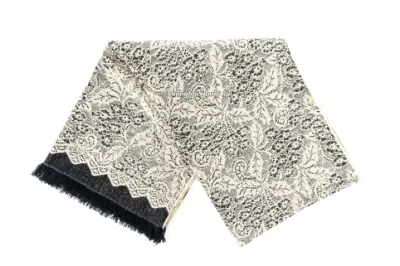 Fashion Accessory Women Winter Pink Grey Acrylic Woven Fringe Lace Jacquard Flower Floral Design Long Scarf
