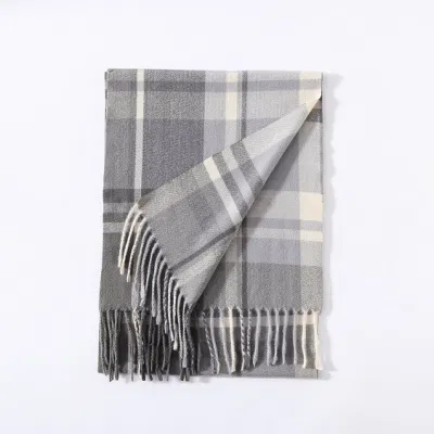 High Quality Custom Men Thick Winter Cashmere Scarf Fashion Plaid Pashmina Shawl Scarf with Tassel