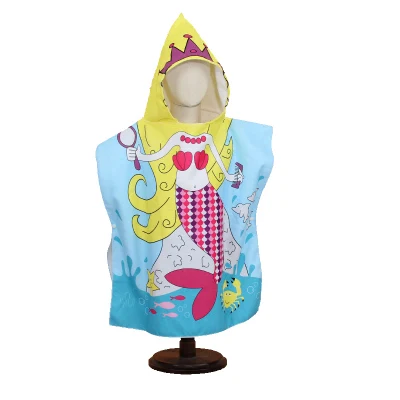 Wholesale Polyester Quick-Dry Shark Mermaid Beach Bath Towels Hooded Poncho for Children and Kids