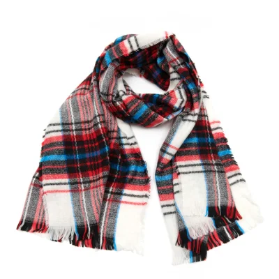 Fashion Winter Check Scarf Woven Cashmere Custom Long Big Scarf with Fringes Woman Shawl