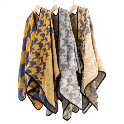 Outerwear Spring Autumn Woman Warmth Apparel Oversize Double Sides Grey Block Soft Front Open Lattice Tartan Arts Character Casual Shawl Sweaters Cape Poncho