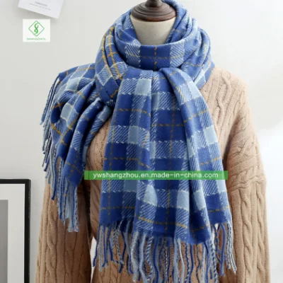 Fashion Plaid Cashmere Shawl Long Lady Scarf with Tassel Winter