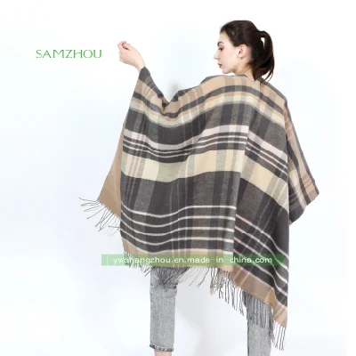 Western Classic Plaid Cape Fashion Scarf Lady Cashmere Shawl Winter