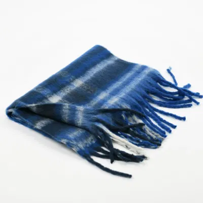 2023 Designer Plaid Pattern Winter Chunky Fuzzy Thermal Shawl Wool Printing Long Scarves for Women Stylish