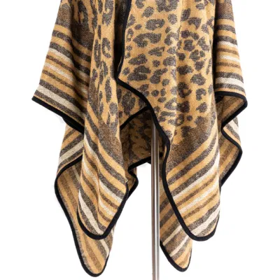 Apparel Camel Winter Knitted Reversible Front Open Oversized Elegant Leopard Cheetah Dots Striped Sweater Cardigan Lined Blanket Zigzag Cape Pallium Poncho