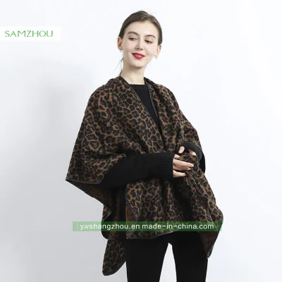 Customized Houndstooth / Leopard Jacquard Western Cape Fashion Lady Cashmere Shawl Winter