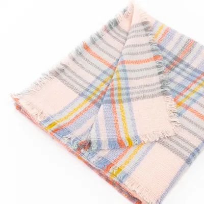 Custom Outfit Fashion Spring Fall Winter Soft Pink Acrylic Woven Fringed Tartan Lattice Large Lightweight Beachwear Oversize Cappa Tippet Turban Textural Scarf