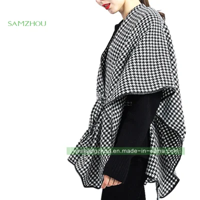 Customized Houndstooth / Leopard Jacquard Western Cape Fashion Lady Cashmere Shawl Winter