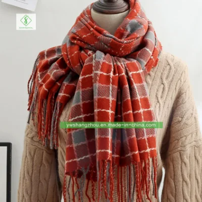 Fashion Plaid Cashmere Shawl Long Lady Scarf with Tassel Winter