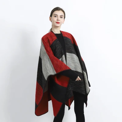 OEM Big Stripe Acrylic Poncho Shawl Woven Casual Simple Stripe Women Shawl