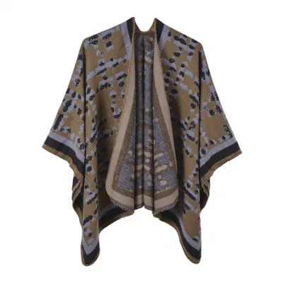 Long Thick Cashmere Split Shawl Winter Scarf Knit Poncho