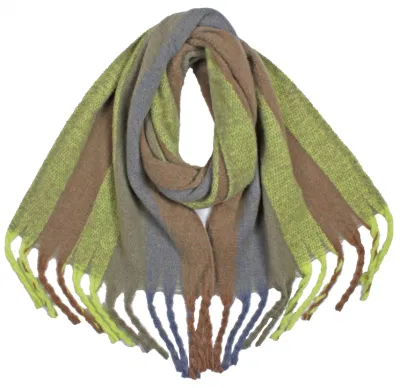 Custom Made Woman Accessories Acrylic Cashmere Tartan Brushed Woven Shawl Scarf with Long Tassle