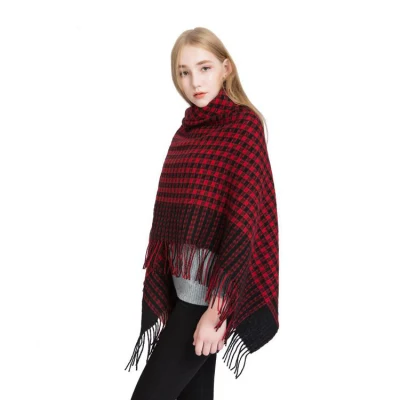 Wholesale Vintage Plaid Shawl Oversized Checkered Women Pure Wool Scarf