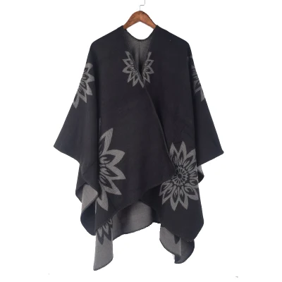 Fashion Ladies Double-Side Jacquard Blanket Scarf Warm Cape Cloak Coat Women Shawl