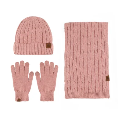 Wool Warm Custom High Quality Knitted Beanie Hat Scarf Glove Set