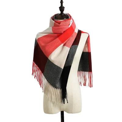 Neck Scarves Shawl Blanket Ladies Plaid Tassel Cashmere Winter Scarf