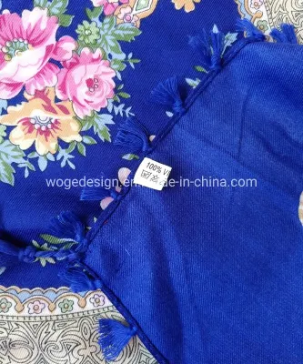Hot Twill Yiwu Manufacturer 100*100cm Soft Ethnic Slavic Scarves Babushka Square Viscose Floral Russian Shawl Scarf