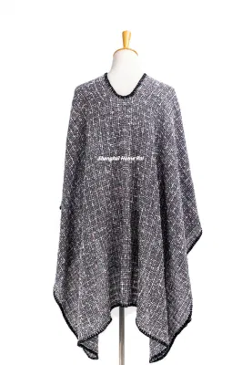 Home Rui Maufacturer Outerwear Spring Autumn Woman Apparel Accessory Boucle Cashmere Feel Tassel Wraps Small Grids Plaid Checks Cardigan Oversize Cloak Cape