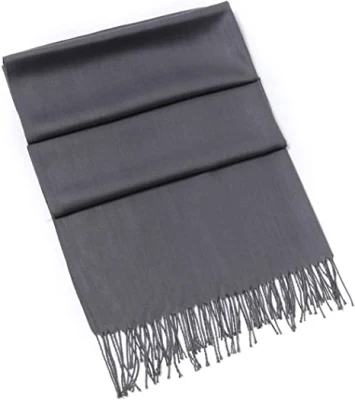 Cotton Long Solid Party Bridal Pashmina Shawls and Wraps Grey Scarves for Women