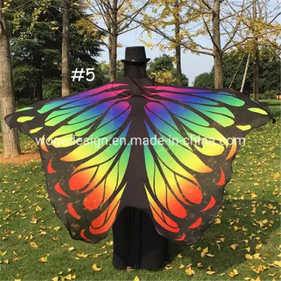 Wider Wings Halloween Festivals Wrap Shoulders Lady Cape Dress Accessories Print Chiffon Polyester Butterfly Shawl for Dancing Cosplay