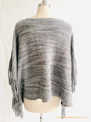  Ladies Section Yarn Dye Ruana Gray Color Knitted Shawl Warm Winter Poncho/Ruana/Warp/Cape
