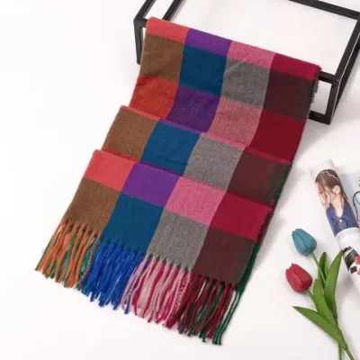 Check Colourful Cotton Big Plaid Winter Unisex Cashmere Feel Soft Scarf