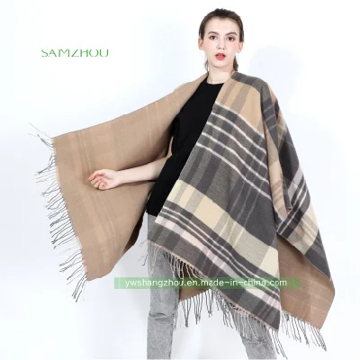 Western Classic Plaid Cape Fashion Scarf Lady Cashmere Shawl Winter