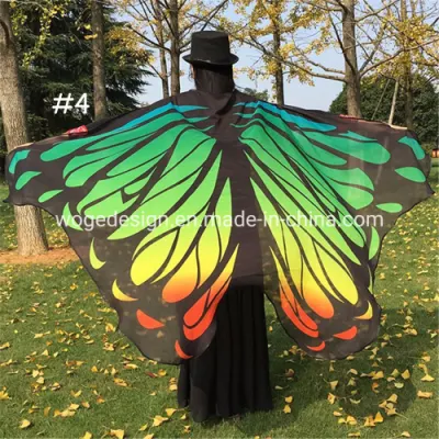 Wider Wings Halloween Festivals Wrap Shoulders Lady Cape Dress Accessories Print Chiffon Polyester Butterfly Shawl for Dancing Cosplay