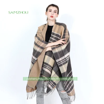 Western Classic Plaid Cape Fashion Scarf Lady Cashmere Shawl Winter