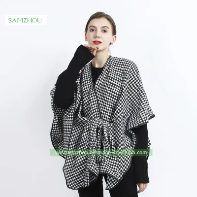 Customized Houndstooth / Leopard Jacquard Western Cape Fashion Lady Cashmere Shawl Winter