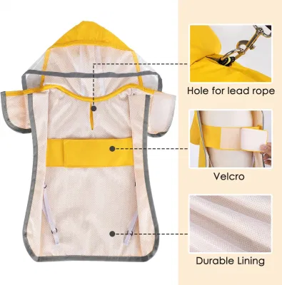 Bestone Dog Raincoat, Adjustable Dog Rain Jacket Clear Hooded Double Layer, Waterproof Dog Poncho with Reflective Strip Straps and Storage Pocket