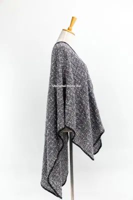 Spring Autumn Woman Lady Warm Fashion Acrylic Woven Grey Mixed Colourful Blended Yarn Wraps Grids Plaid Checks Shawl Poncho Pallium