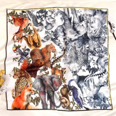 Women Fashion Print Small Office Hair Scarf Women Silk Scarf with 100% Mulberry Silk