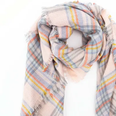 Home Rui Wholesale Outerwear Apparel Accessory Women Winter Cashmere Tassel Classic Plain Plaid Grids Checks Chunky Fluffy Windowpane Wraps Shawl Blanket Scarf