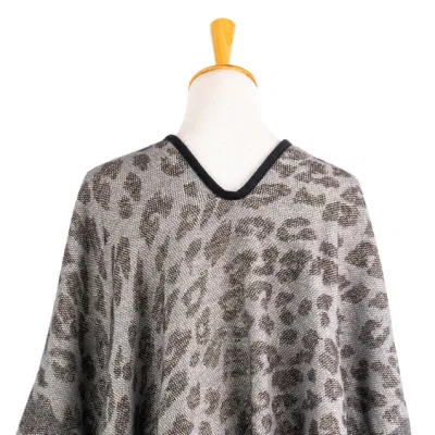 Apparel Women Grey Winter Knitted Reversible Front Open Oversized Elegant Leopard Cheetah Dots Striped Sweater Cardigan Lined Blanket Cape Pallium Poncho