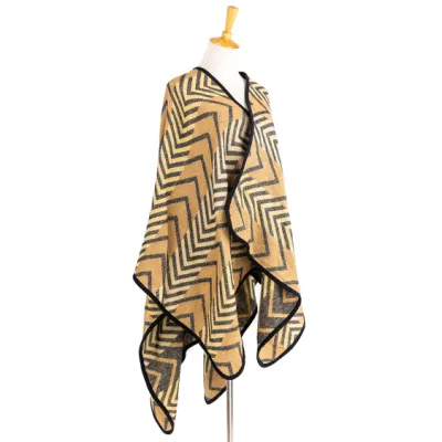 Apparel Women Camel Winter Jacquard Knitted Reversible Oversized Geometric Striped Lined Sweater Bohemian Cardigan Tartan Blanket Zigzag Cape Pallium Poncho