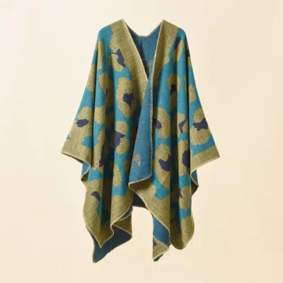 Women Fashion 5 Colors Stripes with Big Leopard Warn Cape/Poncho Geomerty Scarf/Shawl/Kimono Soft Scarf Without Tassles Girls with Comfortable Touch